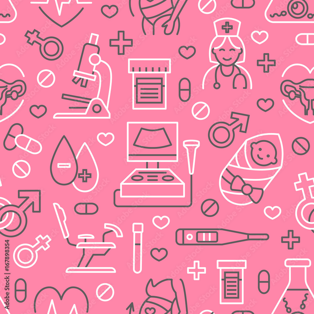Medical seamless pattern, gynecology vector background pink color ...
