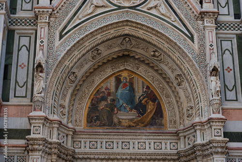 Details of the exterior of the Cattedrale di Santa Maria del Fiore ( "Cathedral of Saint Mary of the Flower") - the main church of Florence, Tuscany, Italy. 