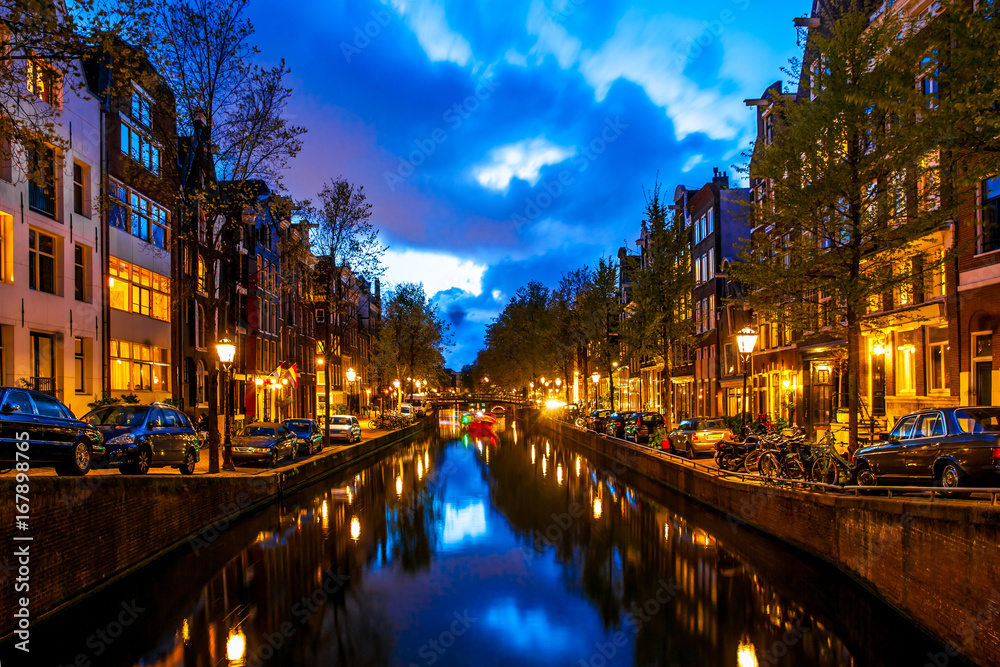 Night shot of canal of Amsterdam