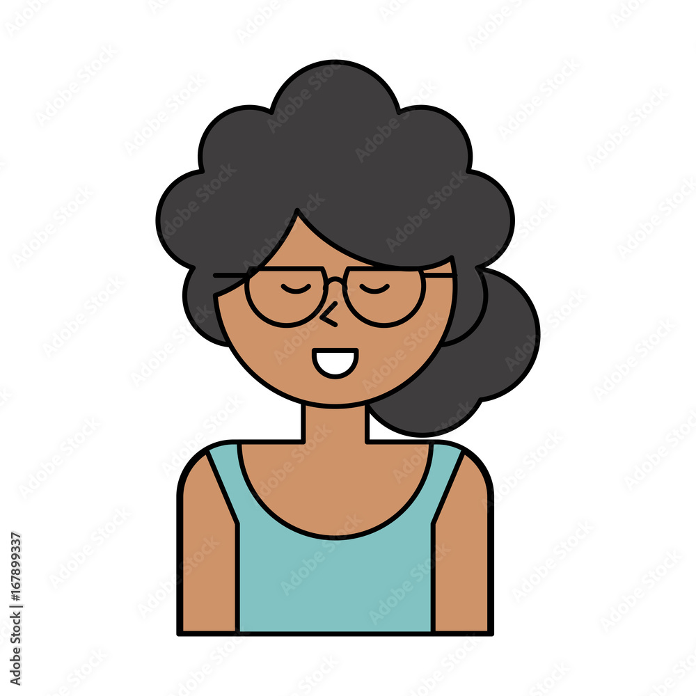 happy woman with big curly hair cartoon  icon image vector illustration design 