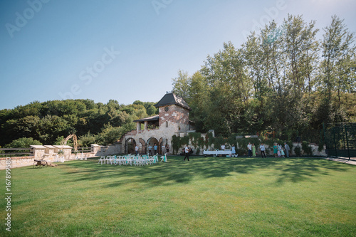 Place for wedding ceremony made on the lawn