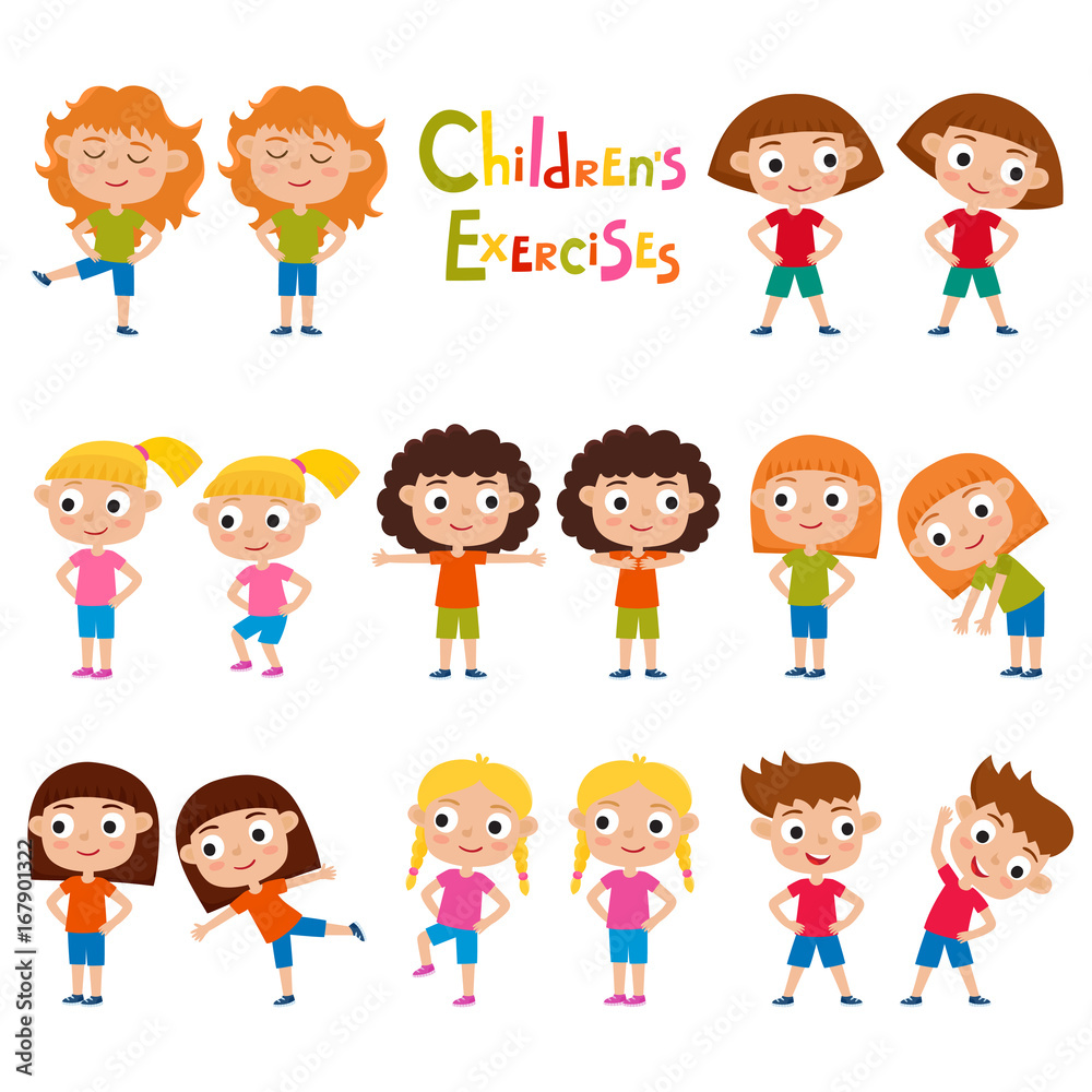 Vector set of girls in exercises poses isolated on white Vector set of girls in exercises poses isolated on white
