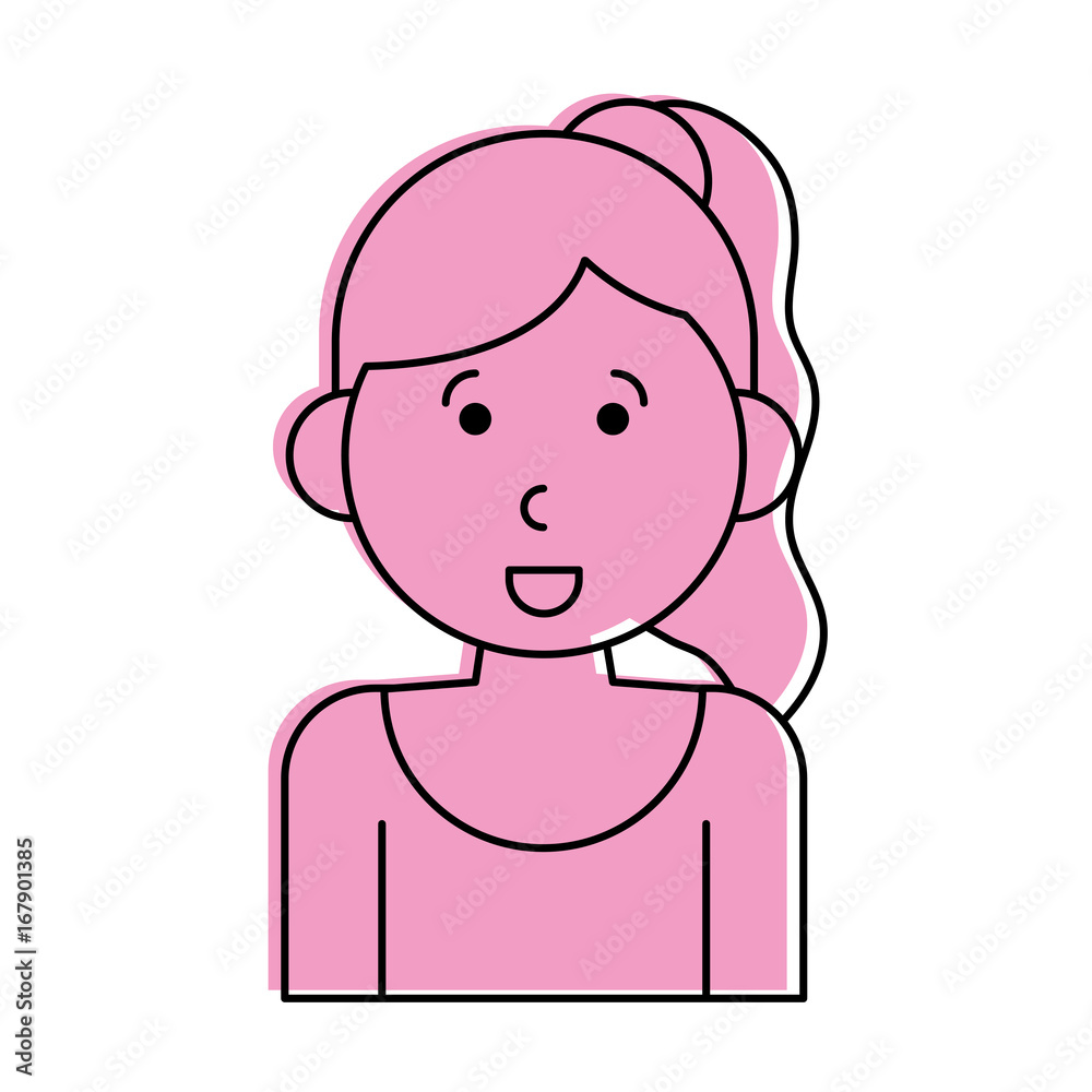 happy woman with ponytail cartoon icon image vector illustration design pink color happy woman with ponytail cartoon icon image vector illustration design pink color