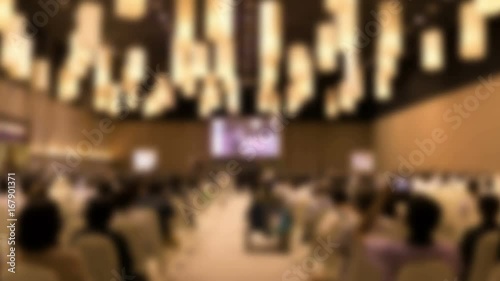 people in modern conference hall interior.  Audience in seminar room. Attendee, business event timelapse concept. 