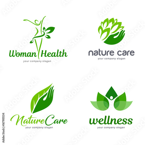 Organic and nature care vector logo set
