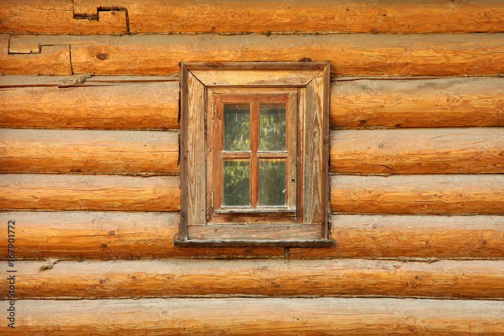 Background wall of wooden house with window Background wall of wooden house with window