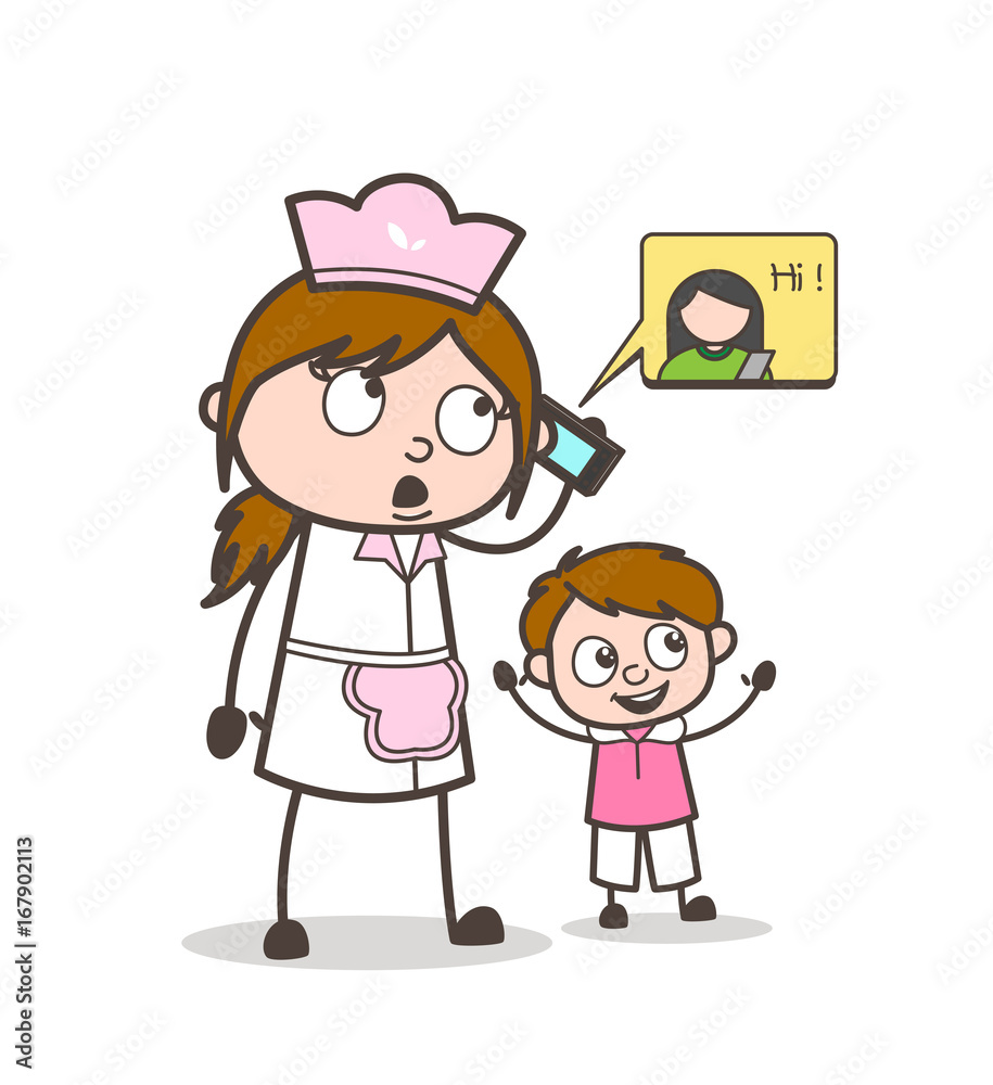 Cartoon Female Waitress Talking on Phone Vector Cartoon Female Waitress Talking on Phone Vector