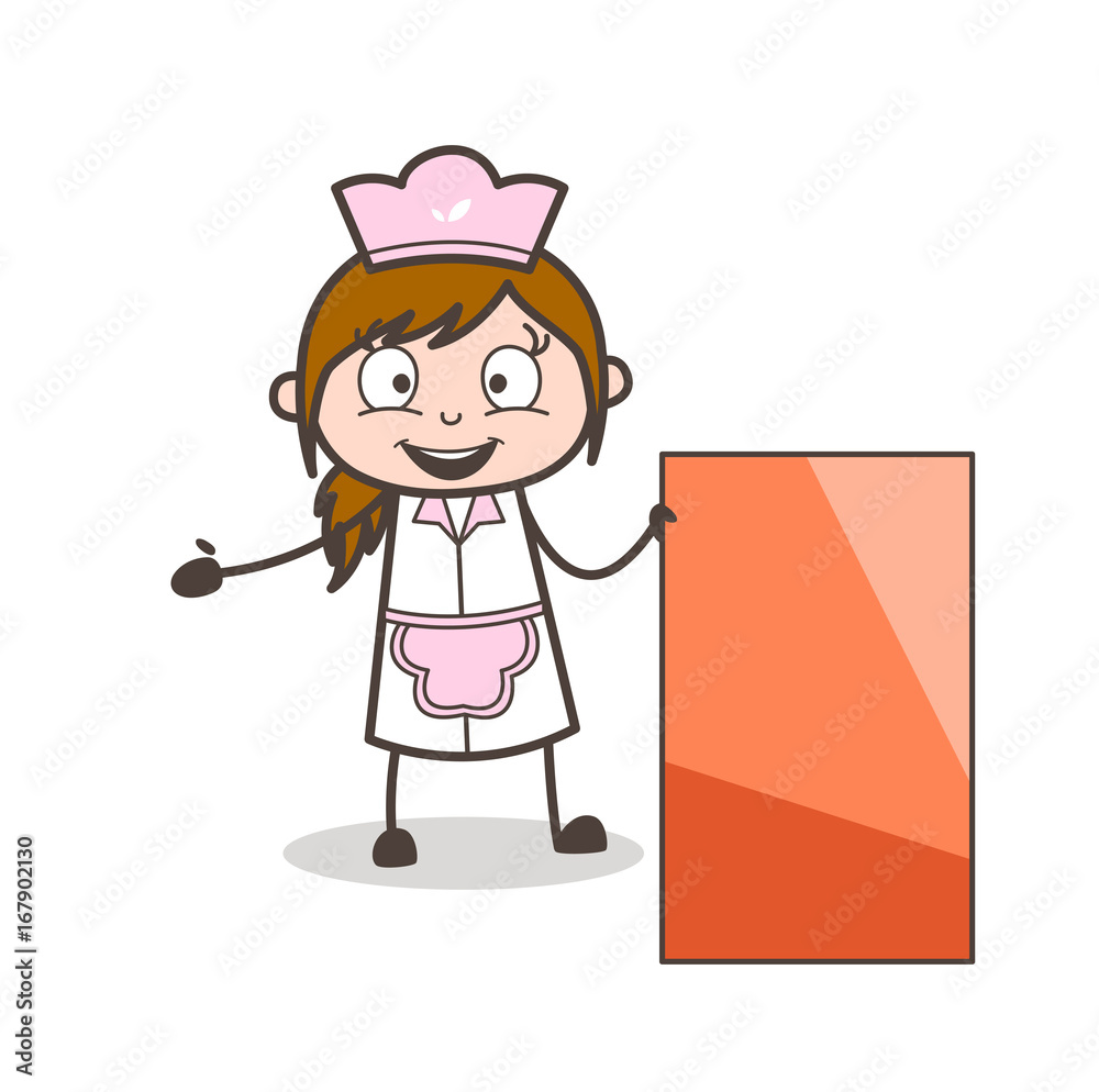 Cartoon Excited Waitress with Ad Banner Vector Graphic Cartoon Excited Waitress with Ad Banner Vector Graphic
