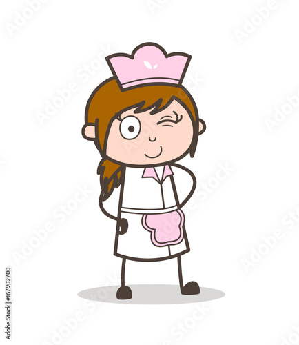 Cartoon Naughty Waitress Winking Eye Vector