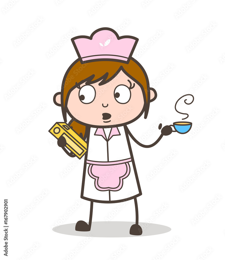 Cartoon Waitress Holding a Book and Tea Vector Cartoon Waitress Holding a Book and Tea Vector