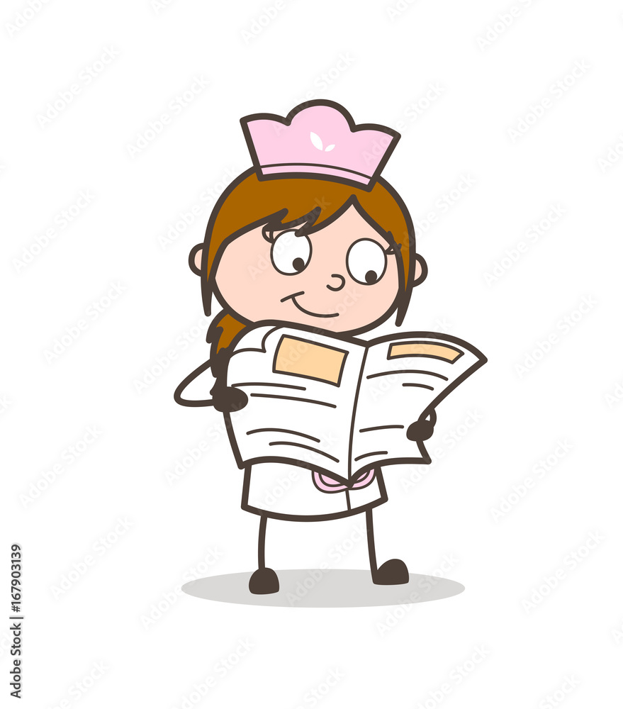 Cartoon Waitress Reading Newspaper Vector Concept Cartoon Waitress Reading Newspaper Vector Concept