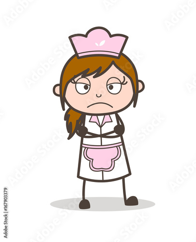 Cartoon Unhappy Waitress Face Vector Illustration