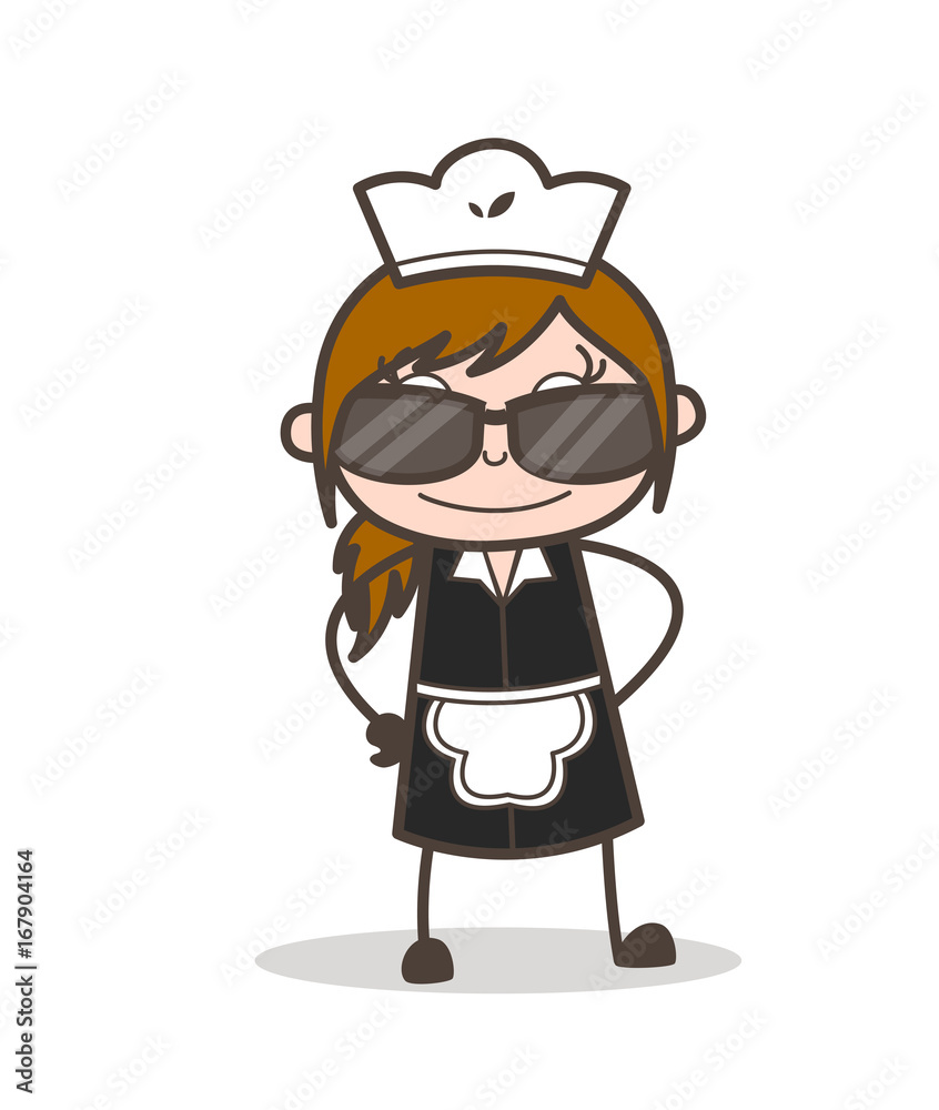 Cartoon Modern Waitress Face with Sunglasses Vector Illustration Cartoon Modern Waitress Face with Sunglasses Vector Illustration