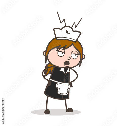 Cartoon Angry Female Worker Expression Vector Illustration