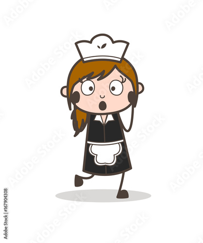 Cartoon Young Female Servant Surprised Face Vector Illustration