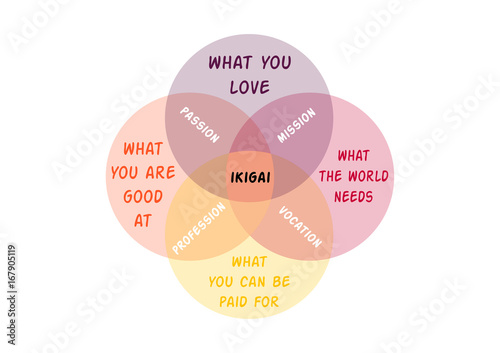 Vector illustration, Japanese diagram concept, IKIGAI - reason for being