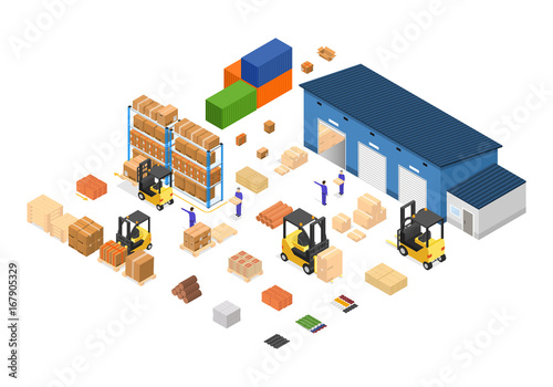 Exterior Warehouse Building Business Delivery. Vector