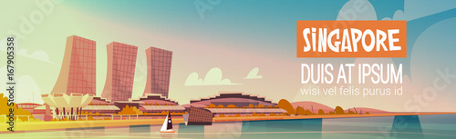 Singapore City View Skyscraper Background Skyline Cityscape with Copy Space Vector Illustration