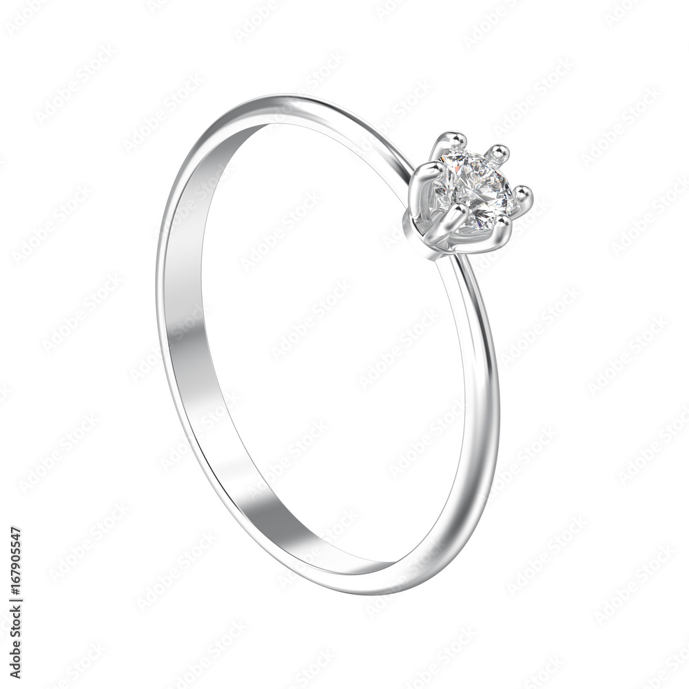 3D illustration isolated white gold or silver traditional solitaire engagement ring with diamond 3D illustration isolated white gold or silver traditional solitaire engagement ring with diamond