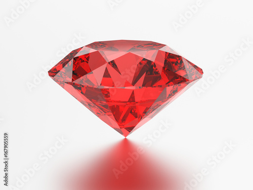 3D illustration red emerald round ruby gemstone with reflection
