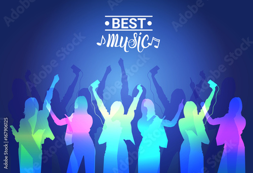 Best Music Silhouette People Dancing Live Concert Banner Colorful Musical Poster Flat Vector Illustration