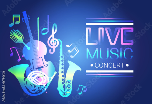 Live Music Concert Banner Colorful Style Modern Musical Poster Flat Vector Illustration