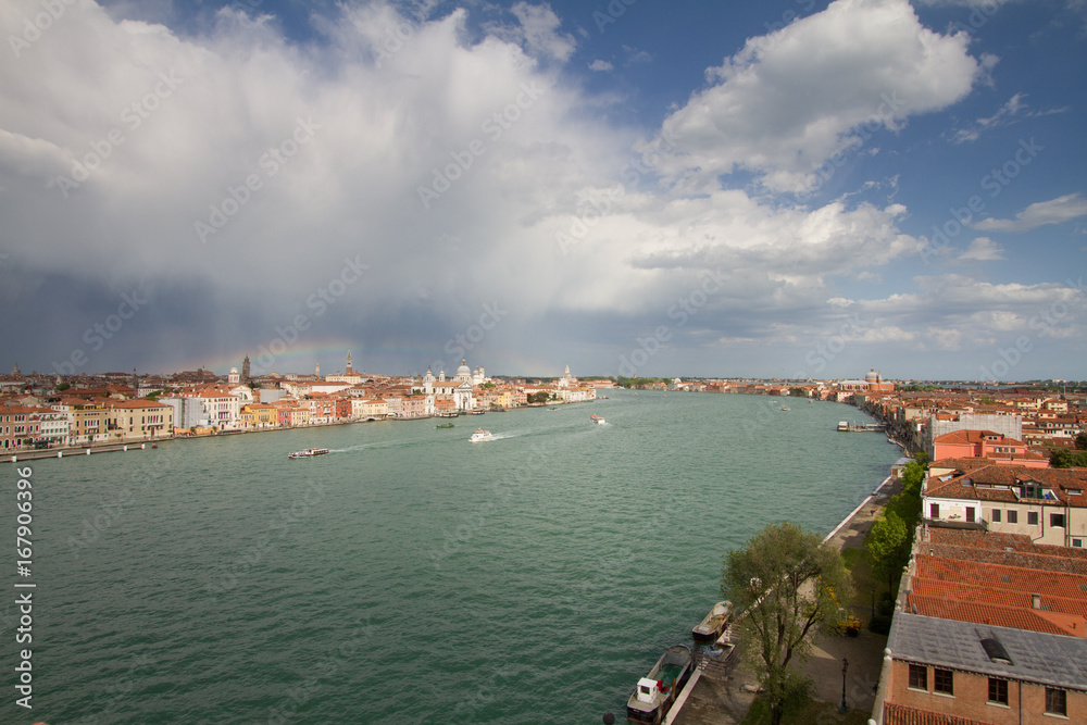 View of Venice with rainbow in the background