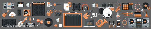 Seamless Pattern Music Instruments And Equipment Electronics Icons Flat Vector Illustration