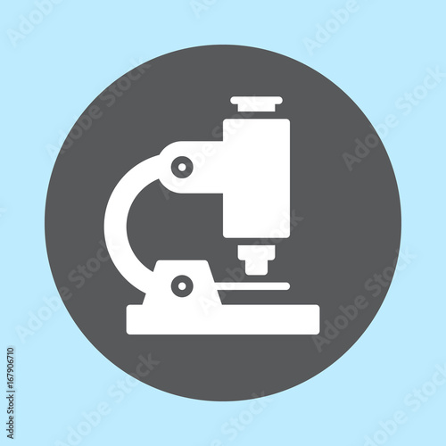 Microscope flat icon, round button, Research circular vector sign. Flat style design
