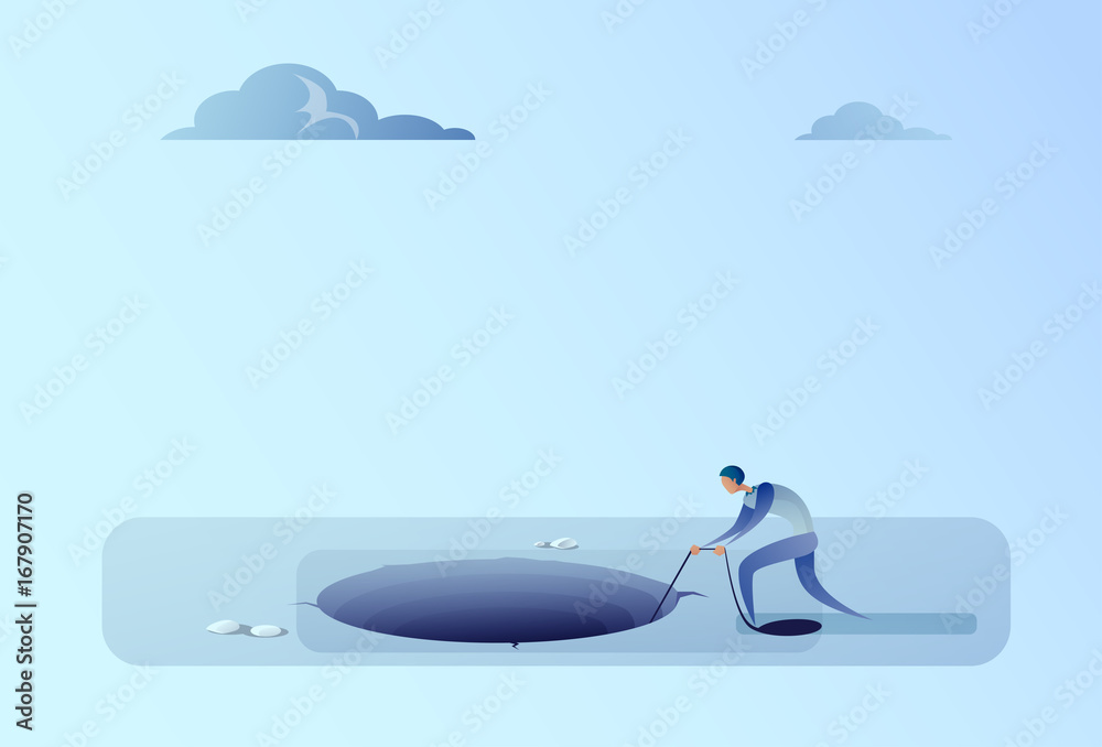Business Man Throwing Rope In Hole Freedom Finance Crisis Concept Flat Vector Illustration Business Man Throwing Rope In Hole Freedom Finance Crisis Concept Flat Vector Illustration
