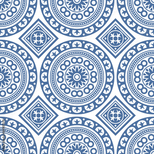 Azulejo Seamless Portuguese Tile Blue Pattern. Vector