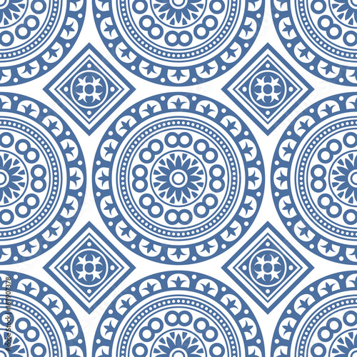 Azulejo Seamless Portuguese Tile Blue Pattern. Vector photo