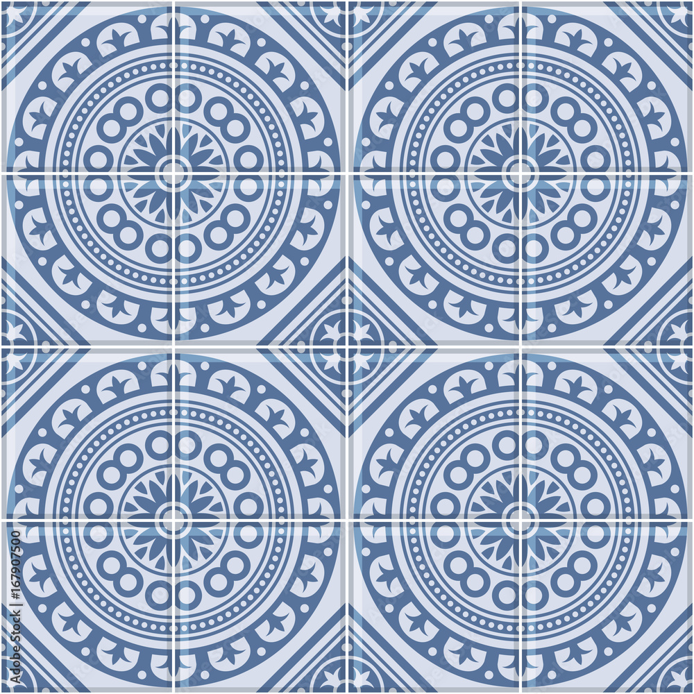 Azulejo Seamless Portuguese Tile Blue Pattern. Vector