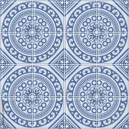 Azulejo Seamless Portuguese Tile Blue Pattern. Vector photo