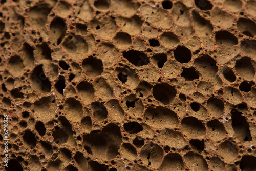 Closeup rock erosion holes sea wall. © fotofabrika