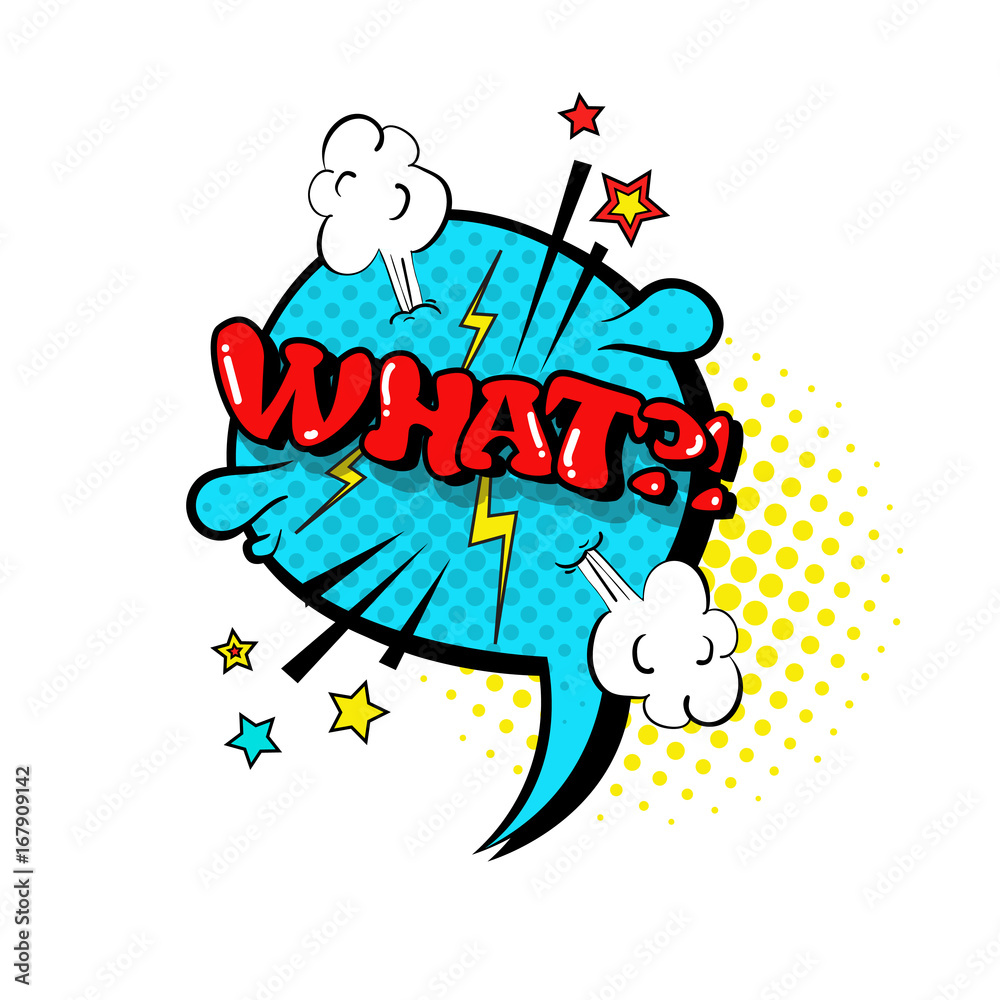Comic Speech Chat Bubble Pop Art Style What Expression Text Icon Vector Illustration