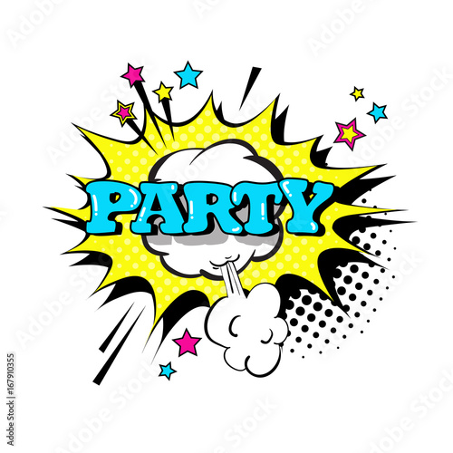 Comic Speech Chat Bubble Pop Art Style Party Expression Text Icon Vector Illustration