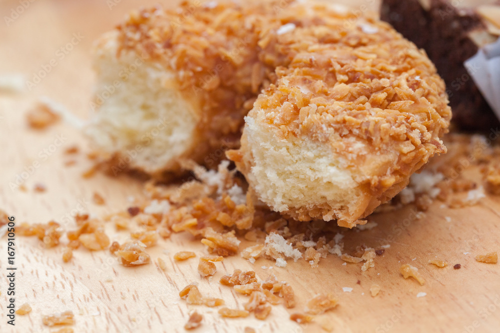 close up of Toasted Coconut doughnut close up of Toasted Coconut doughnut