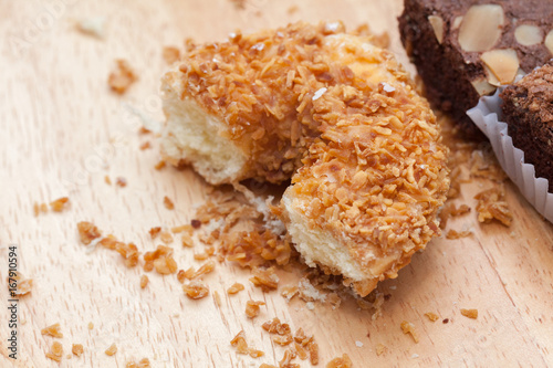 close up of Toasted Coconut doughnut