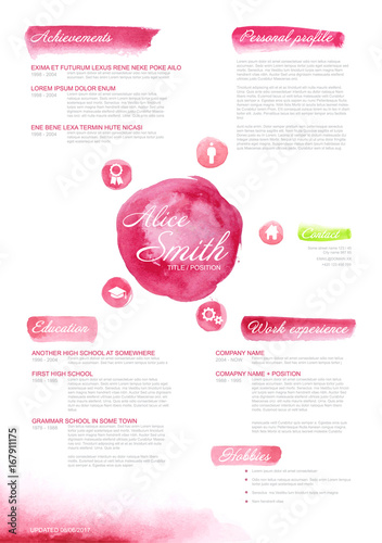 Watercolor original cv / resume template for women