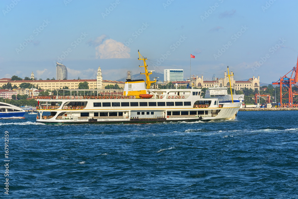 Istanbul passenger ferry sailing in to Bosphorus Sea , Istanbul, Turkey