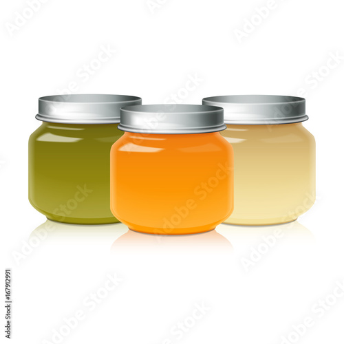 Set Of Glass Jar Mock Up For Baby Food Puree, Honey, Jam, Jelly