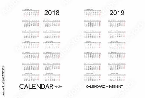 Obraz na płótnie Calendar 2018, 2019 Kalendarz 2018, 2019 vector w salonie