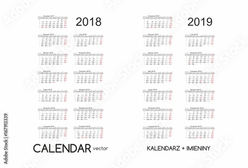 Calendar 2018, 2019 Kalendarz 2018, 2019 vector 