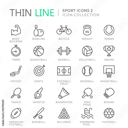 Collection of sport thin line icons