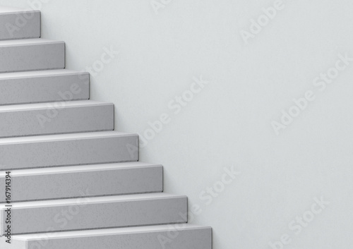 3d rendering. concrete stairs with empty gray wall