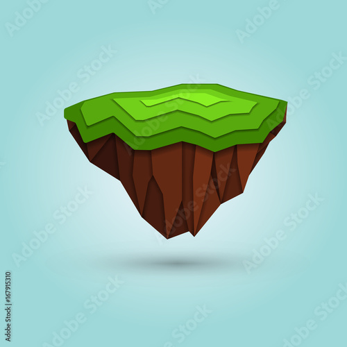 Paper cut floating island isolated on the background. Polygonal 3d design or infographic element. Vector illustration. photo