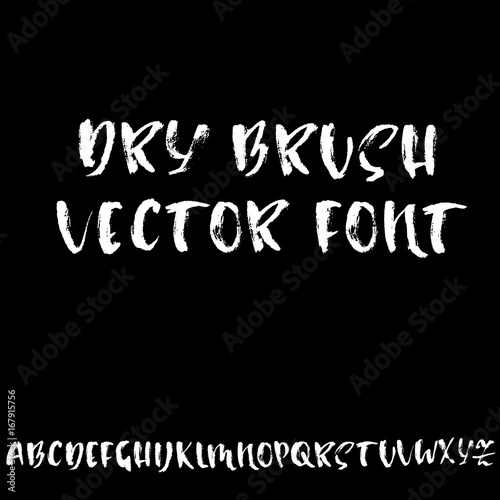 Hand drawn dry brush font. Modern brush lettering. Grunge style alphabet. Vector illustration.