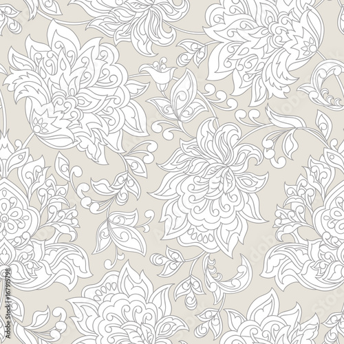 floral vector illustration in damask style. seamless ethnic pattern