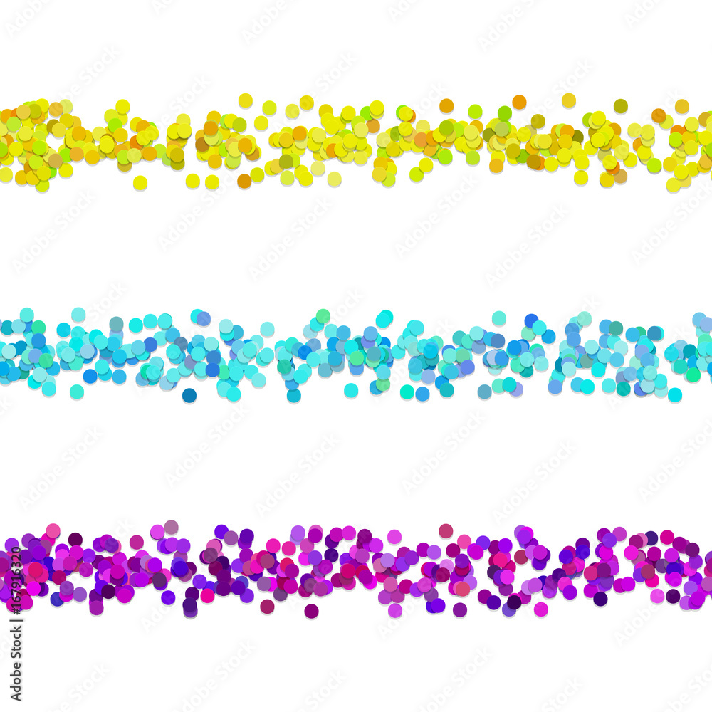 Seamless dot pattern page dividing line design set - vector decoration elements from colored circles